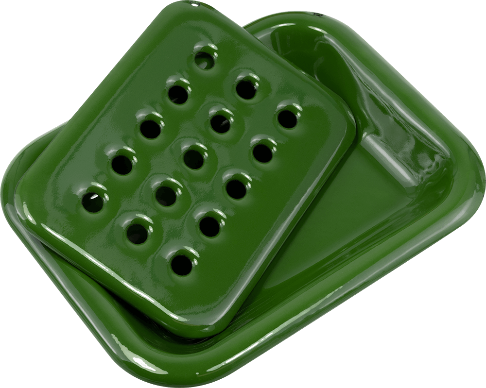 Nostalgische Seifenablage aus Emaille in Grün